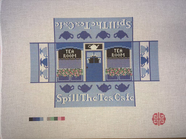 Spill The Tea Cafe Needlepoint Brick Cover Canvas