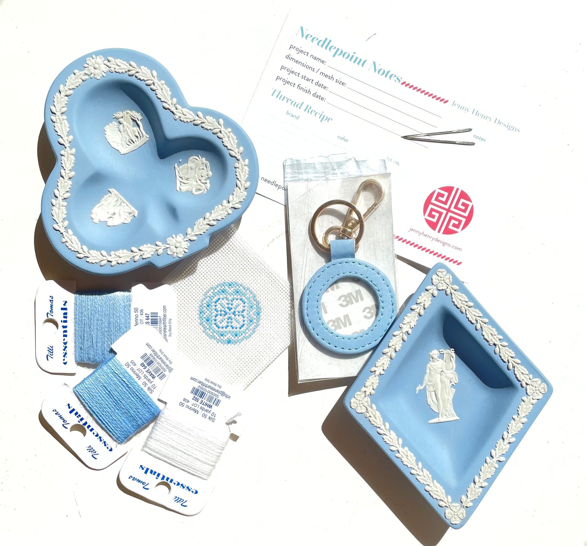 Wedgewood Blue Key Fob Needlepoint Kit 18 mesh