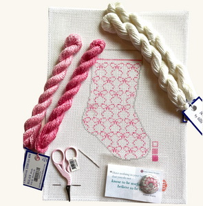 Holiday 2024: Pink Bows Mini Stocking Needlepoint Kit 13 mesh