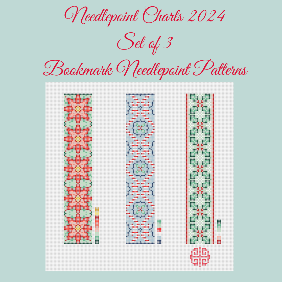 Digital Needlepoint Chart Download: Set of 3 Needlepoint Bookmark Patterns