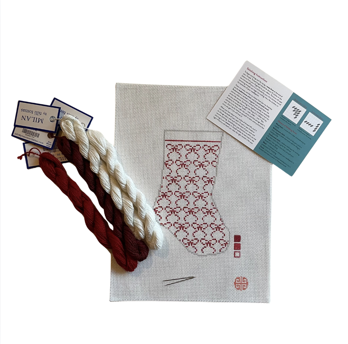 Christmas Special: Red Bows Mini Stocking Needlepoint Kit 13 mesh