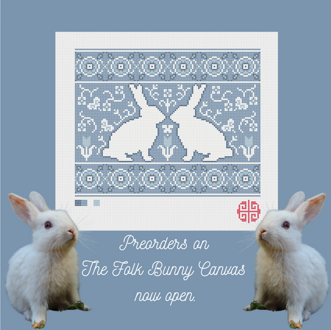 Preorder: Folk Bunnies 7" x 9" on 13 mesh