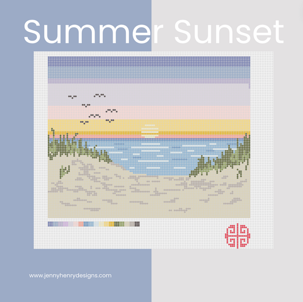 Clutch or Dresser Tray Canvas: Summer Sunset 13 Mesh Needlepoint Canvas