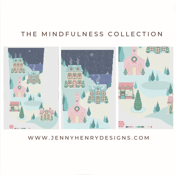 The Mindfulness Collection: The Christmas Village Full Size Needlepoint Stocking Canvas